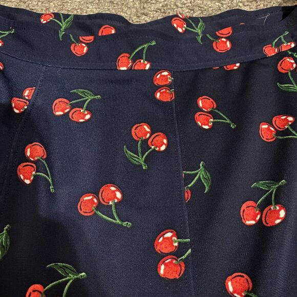 Talbots Retro Inspired Fit and Flare Navy Blue Cherry All Over Print Skirt, Sz 4 - Picture 5 of 10